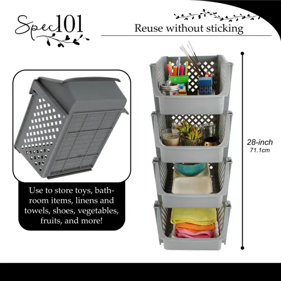 Spec101 Plastic Stackable Storage Bins - 4pc Pantry Closet Organizer Bins {3}