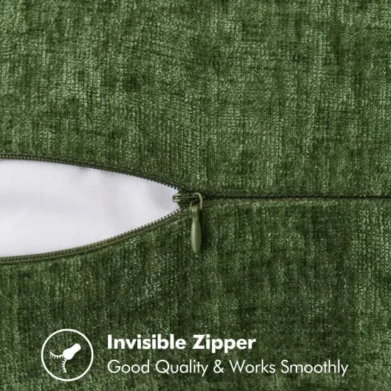 Pack of 2 Pillow Covers 18x18 Inch Moss Green Farmhouse Decorative Throw Pillow Covers with Stitched Edge Soft Chenille Solid Dyed Couch Pillow Covers for Sofa Bed Living Room {5}