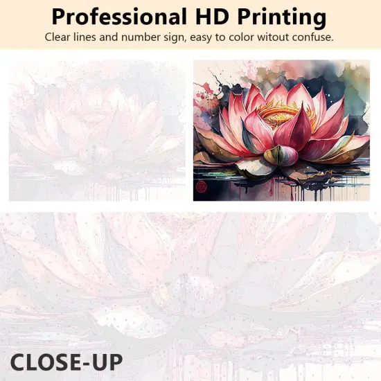 Pink Lotus Paint by Numbers, Retro Flower Paint by Numbers, Colorful Abstract Lotus Oil Painting Kit, DIY Acrylic Painting for Adults with Brushes and Pigment, 16x20 Inch {3}