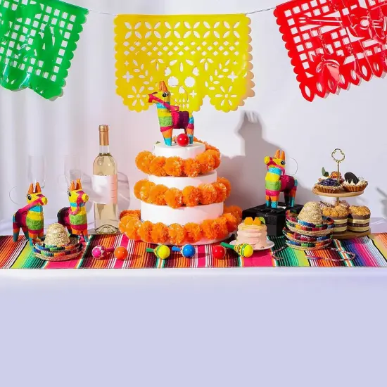6 Pcs Mexican Decor Fiesta Decorations Include 6 Donkey Pinatas 12 Large Fiesta Maracas 2 Mexican Serape Table Runners 6 Mexican Sombrero Hats for Mexican Decorations Favors(Boho) {3}