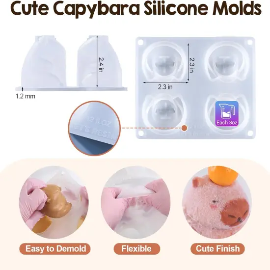 LET'S RESIN 4 Pcs Capybara Silicone Molds for Taba Squishy, Resin Casting, Effortless Demolding Molds for Stress Relief DIY Decompression Gift Home Decor {2}