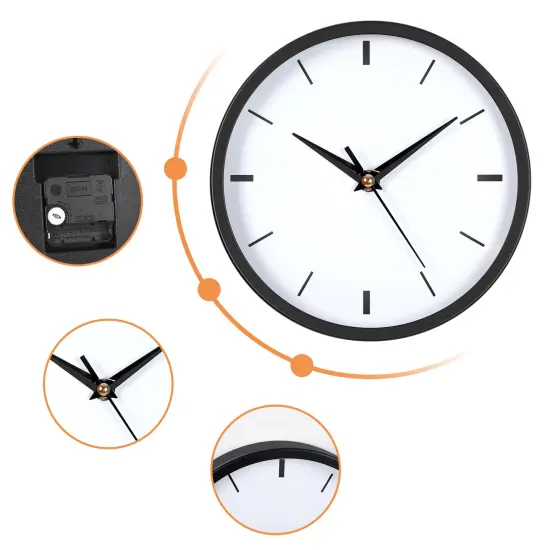 8 Inch Stainless Steel Wall Clock (20 cm) - Silent Battery Operated Non-Ticking Clock with Brushed Metal Finish, Black Dial for Living Room, Bedroom, Office {3}