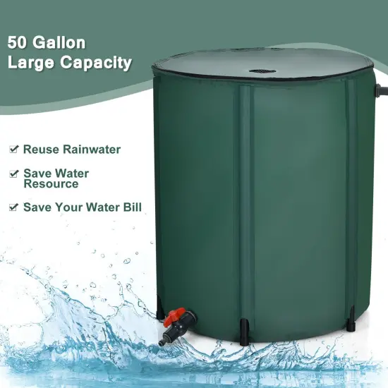 53 Gallon Green Portable Collapsible Rain Barrel Water Collector Perfect for Watering Plants or Lawns {3}
