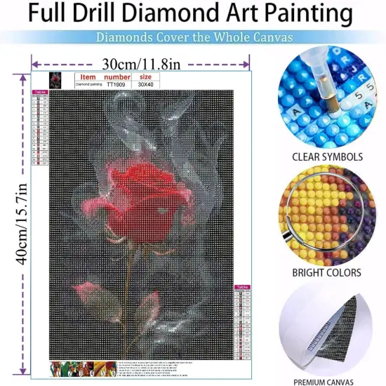 5D Rose Diamond Painting Kits for Adults Beginners, Red Flower Diamond Art Kit,DIY Full Round Drill Diamond Dot Gem Art Kits for Adults,Home Wall Decor 12x12 Inch {5}