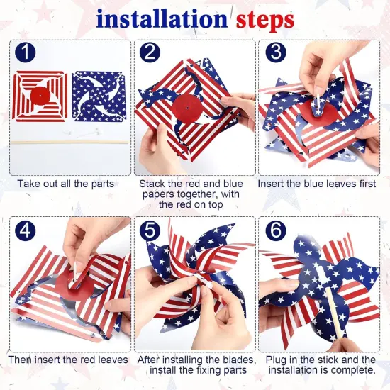 30 PCS American Flag Patriotic Pinwheels Independence Day Stars and Stripes Pinwheels Garden Windmill Wind Spinner for Flag Day {3}