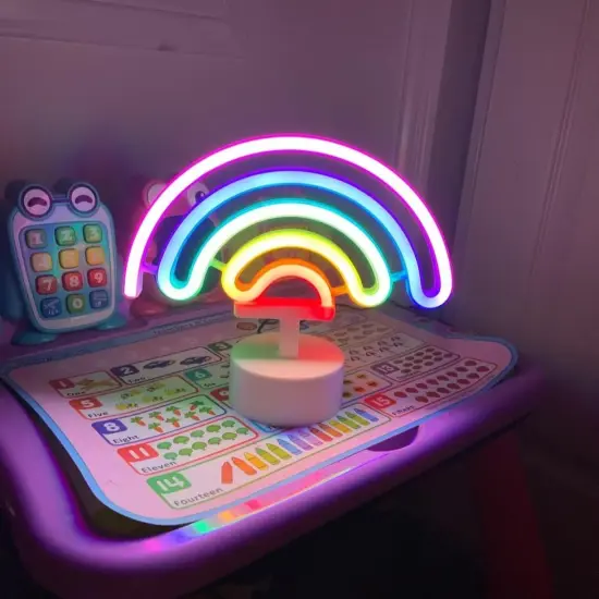 Summer Rainbow Neon Sign &ndash; LED Neon Light Decor for Girls&rsquo; Room, Battery Operated Table Lamp for Classroom, Party, and Bedroom {3}