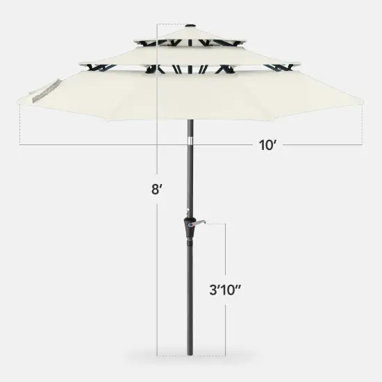 Best Choice Products 10ft 3-Tier Patio Umbrella, Market Sun Shade w/ Tilt Adjustment, Easy Crank Ivory {2}