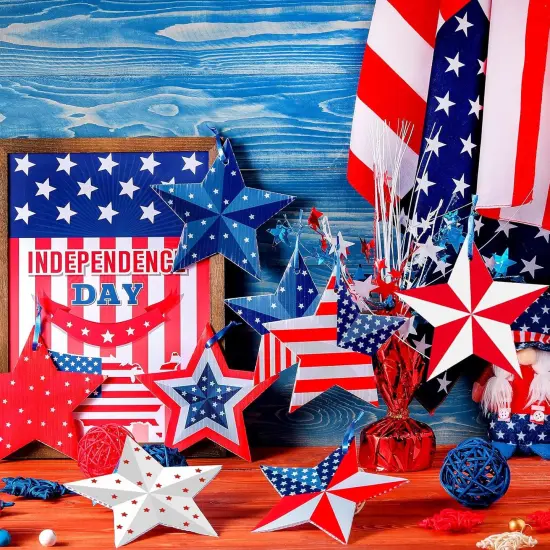 16 Pcs 4th of July Hanging Star Lawn Sign Star Patriotic Yard Signs Decorations Plastic Independence Day Garden Hanging Ornaments {4}