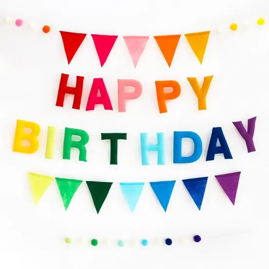Happy Birthday Banner | Rainbow Happy Birthday Sign for Decor, Backdrop | Felt Banner for Party Decoration (Rainbow Mist) {1}