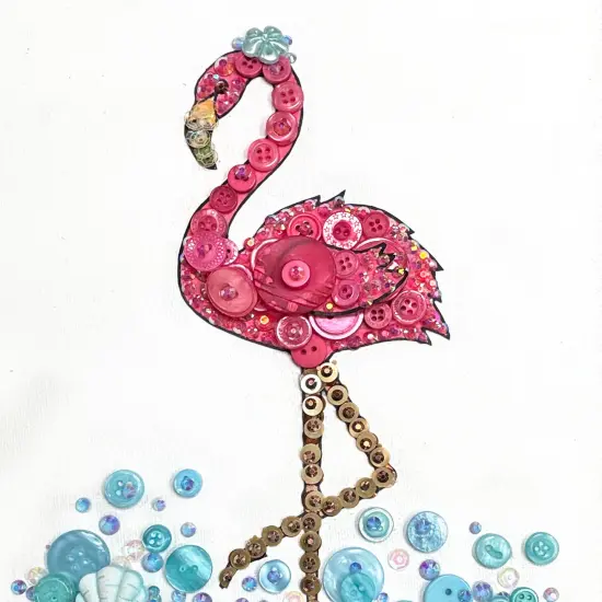Flamingo Embellishment Bundle &ndash; Pink Buttons, Turquoise Accents, Crystals, Gems & Sequins &ndash; DIY Craft Kit for 8x10 Canvas Art {1}