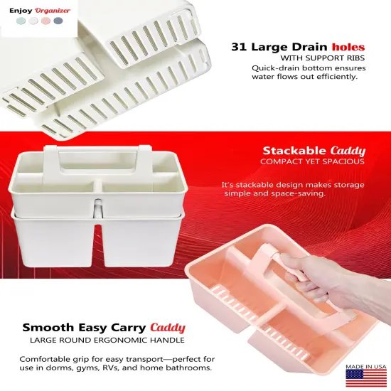 Enjoy Organizer 3-Compartment Organizer Caddy with Handle &ndash; Multi-Purpose Storage for Bathroom, Kitchen, Crafts Shower Caddy &ndash; Made in USA {3}