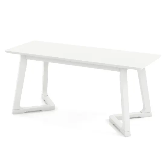 42 Inch White Modern Long Dining Bench with Rubber Wood Legs and Triangular Structure {4}