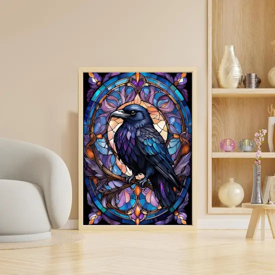 Diamond Painting Kits for Adults, Crow Diamond Art Kits for Adults, 5D Stained Glass Diamond Painting, DIY Full Drill Diamond Painting Gem Arts and Crafts for Home Decor 12x16 inch {2}
