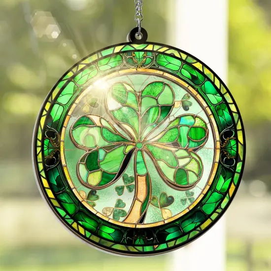 St Patricks Day Decorations - Irish Gifts for Women Men Friends Family, Shamrock Decorations, St Patricks Day Accessories - Double Layered Hanging Suncatcher {1}