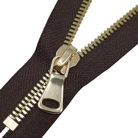 8MM One Way Non Separating Closed Bottom Zipper Brown Tape Brass Gold Teeth {4}