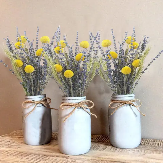 Dried Flowers Bouquet Dried Wheat Stalks Bundle Natural Lavender Dried Flowers Craspedia Flowers Dried Floral Arrangements for Wedding Party Table Centerpiece Decor Farmhouse DIY {4}