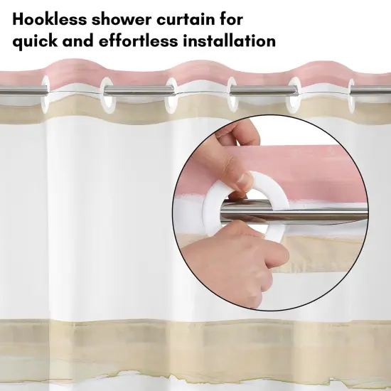 Americanflat 72x75 Hookless Shower Curtain - Abstract Pink Cream Shower Curtain with Sheer Panel, Snap-In Liner, and Grommets - 100% Polyester {3}