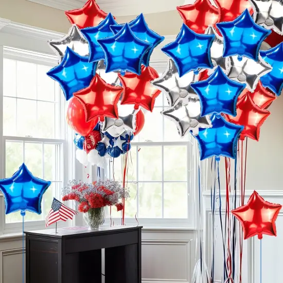 30pcs Red White And Blue Balloons,18 inch Foil Mylar Star Balloons，4th of July Balloon for Independence Day Patriotic Party Memorial Day Birthday Decorations (5-pointed star balloons) {4}