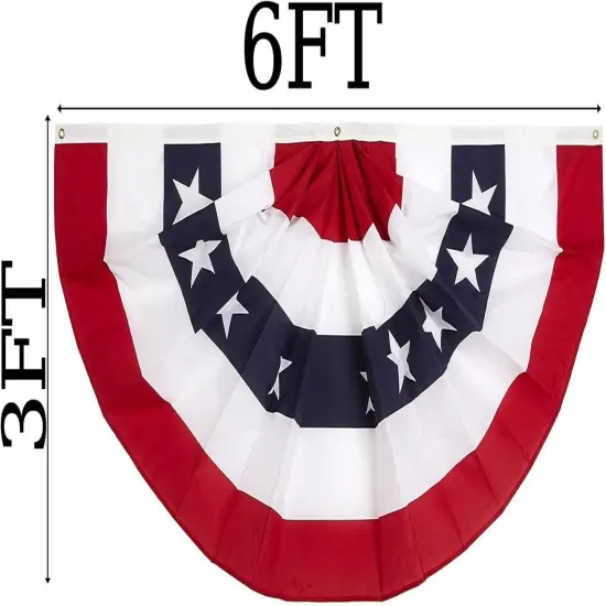 3x6 Ft 4th of July Decorations Memorial Day American flags Bunting Flags outdoor- Half Fan Banner Pleated Patriotic flag USA Flags 3-Pack {2}
