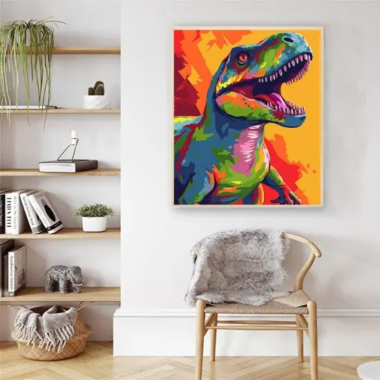 Colorful Dinosaur Paint by Numbers for Adults Beginner, Animal Paint by Number Kits, DIY Oil Painting Paint by Number Kits on Canvas Arts Craft for Home Wall Decor 16x20 Inch {2}