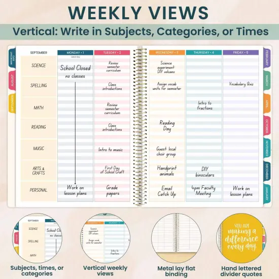 bloom daily planners DATED 2025-26 Academic Teacher Planner & Calendar, Interchangeable Cover, Bold & Bright {5}