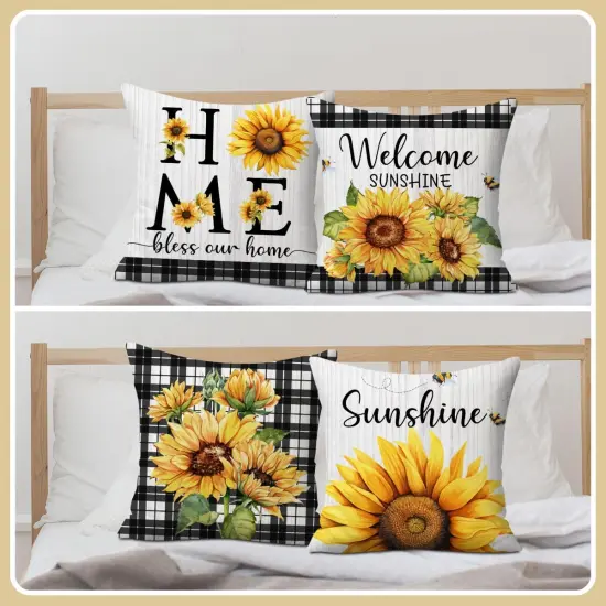 Sunflower Decorative Throw Pillow Covers, Set of 2, Sweet Home Decorations Cushion Case for Sofa Couch, Sunflower Decor Gifts for Home Living Room Bedroom, 18x18 Inch Pillow Cases {6}