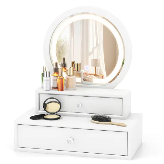 White Vanity Mirror with Storage Space and 3 Modes LED Lights Ideal Gift for Daughters or Friends {4}