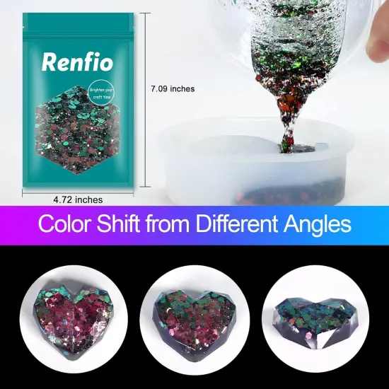 Chameleon Chunky Glitter, Mixed Fine Powder Color Shift 1.75 Oz (50g) PET Flake Purple Green Orange Glitters Sequin Resin Pigment Chip Dust for Slime Painting Craft Hair Nail - Colorful Party {4}