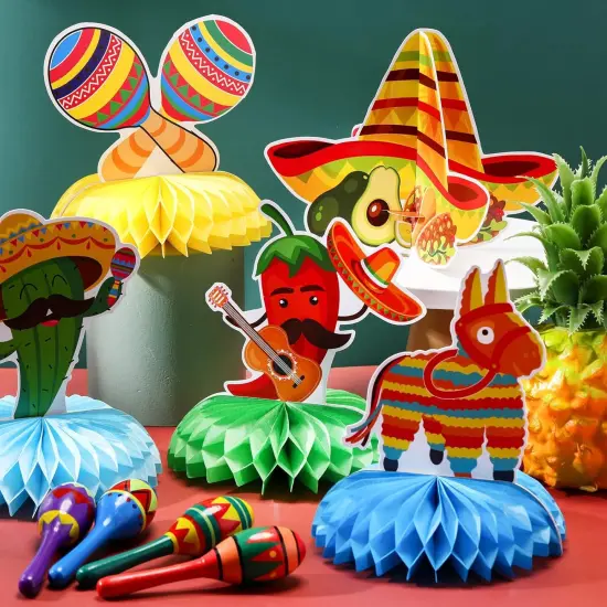 Fiesta Mexican Party Table Decoration Centerpiece Paper Cinco De Mayo Fiesta Table Topper Decor for Honeycomb Carnivals Taco Cactus Day of the Dead Decor Supplies(Vivid) {3}