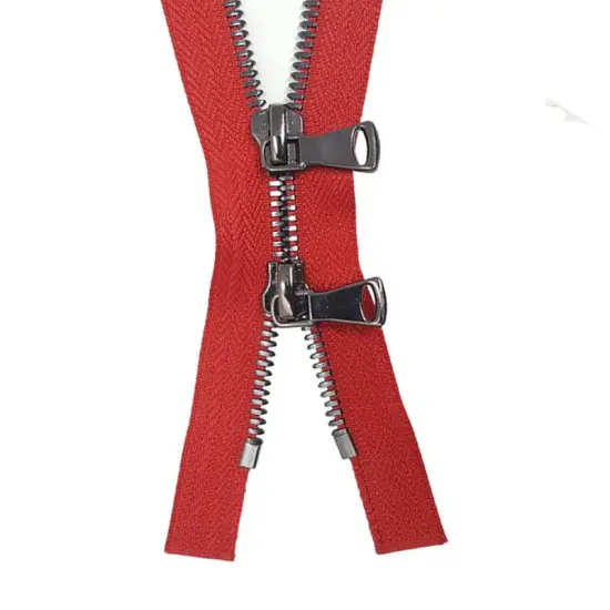 5MM Two Way Separating Open Bottom Zipper Red Tape Gun Metal Teeth 36" {3}