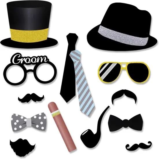 Wedding Photo Booth Props Kit, Bridal Shower Photo Booth Prop with Wooden Dowels for Wedding Shower Party Supplies (52 Counts) {2}