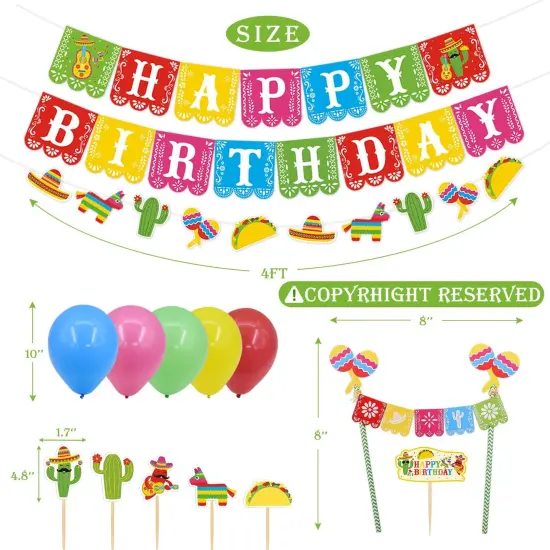 3 PCS Mexican Happy Birthday Banner Cinco De Mayo Decoration Fiesta Party Decoration Mexico Birthday Themed Decor Fiesta Taco Mexican Photo Booth Background Birthday Banner Party Supplies {2}