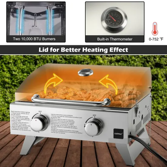 Stainless Steel Propane Grill with Lid for Outdoor Camping Tailgating Picnic Party-Silver {6}