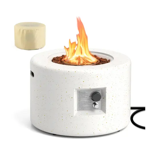White Terrazzo Fire Pit Table with Propane Tank Holder and 40,000 BTU {1}