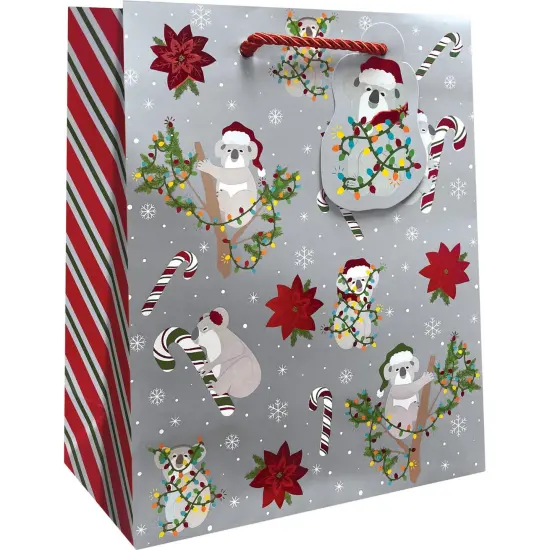 Pack/6: Festive Koala Silver Gift Bag - 8 x 4 x 10" {1}