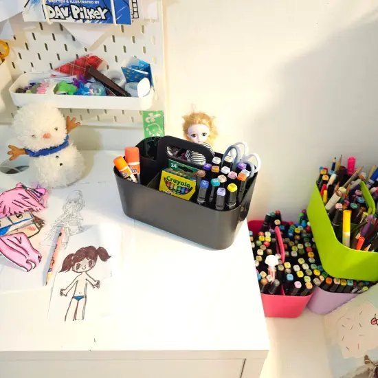 Enjoy Organizer Small Stackable and Portable Simple 6-Compartment Art Caddy - Made In USA Black {5}