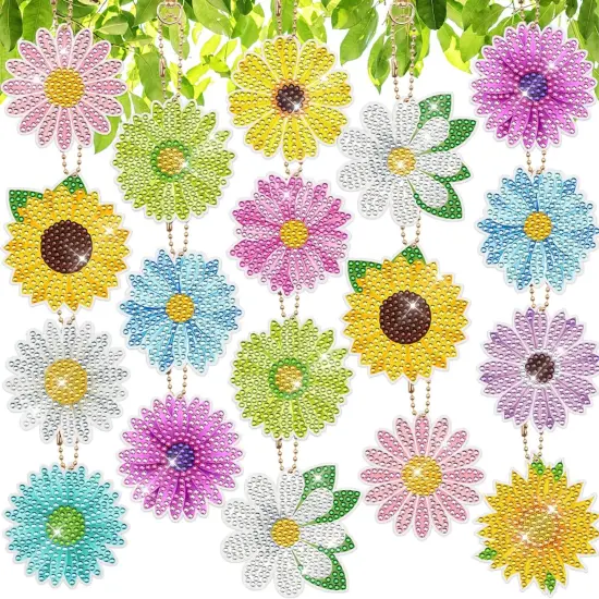 12 PCS Flowers Diamond Painting Keychains Kits {1}