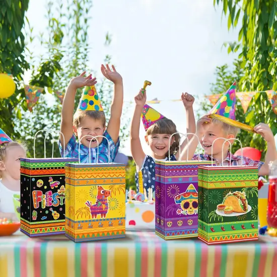 18 Packs Fiesta Party Favor Bags with Handles, Cinco De Mayo Candy Mexican Themed Paper Gifts Bags for Birthday Baby Shower Bridal Mexico Party Favor Supplies {5}