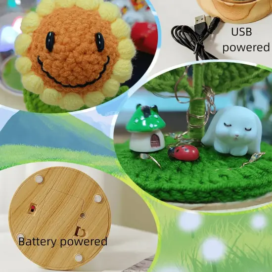 Sunflower Gifts for Women, with Led Glass Dome Smiley Crochet Artificial Sun Flower Desk Decorations, for Her Mom Mothers Day Birthday Christmas Valentine Gifts (W 4.3" X H 7.5") {5}