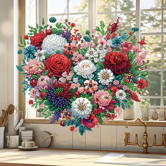 Diamond Painting Kit for Adult,Special Shaped Rhinestone,Acrylic Diamond Art Painting Window Pendants Home Garden Wall Hanging Kits Hanging Ornament,Double Sided (Flower) {3}