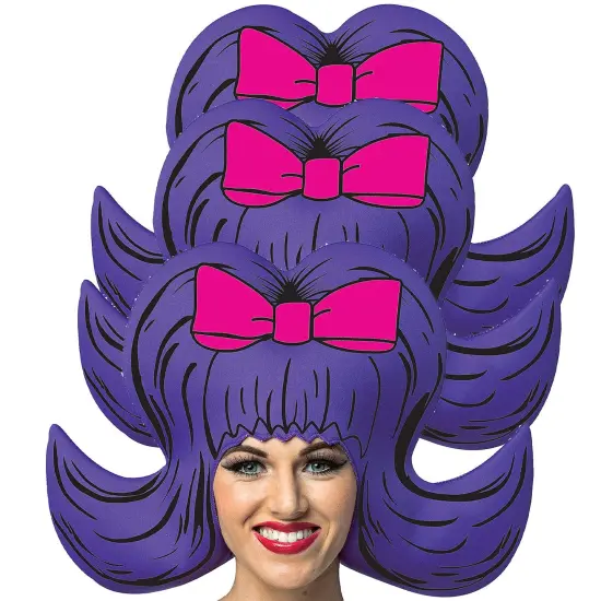 Bouffant Comic Wig Purple with Pink Bow {1}
