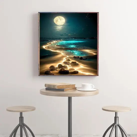 Moonlight Beach Diamond Painting Kits for Adults, 5D Seaside Moon Diamond Art Kits for Beginners, DIY Full Drill Paint with Diamond, Home Wall Decor 12 x 16 Inch {2}