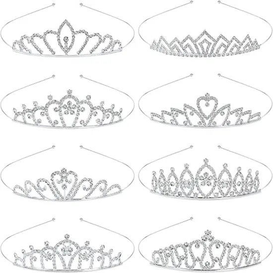 8 Pack Birthday Tiaras for Girls, Rhinestone Crystal Princess Crowns, Silver Headbands Tiara {1}