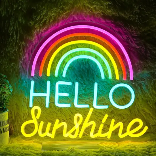 Hello Sunshine Neon Sign LED &ndash; Hello Sunshine Neon Lights for Wall Decor &ndash; Sunshine LED Light Up Sign for Bedroom, Party, Gifts for Friends, Boys, and Girls {1}