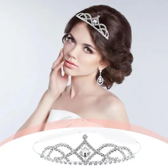 8 Pieces Princess Colorful Dazzling Crystal Rhinestone Silver Metal Tiara Crown Headbands Wedding Birthday Party Prom Headpieces Hair Styling Accessories {4}