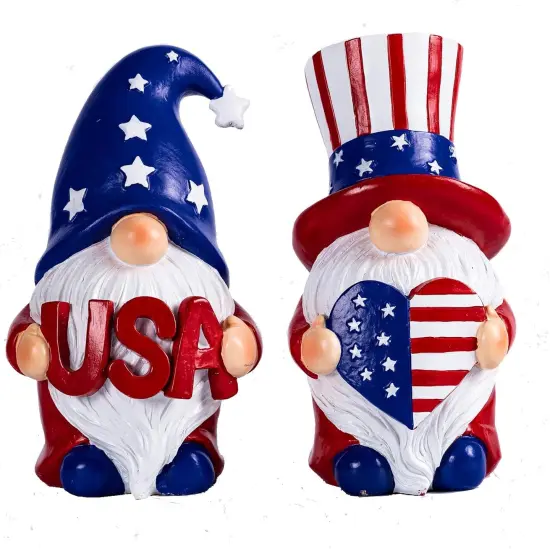 Outdoor Patriotic Garden Gnomes, 2pcs 4th of July Gnome Decor Indoor, Red White Blue Decorations, Gnomes Gifts for Women Mom Grandma {1}