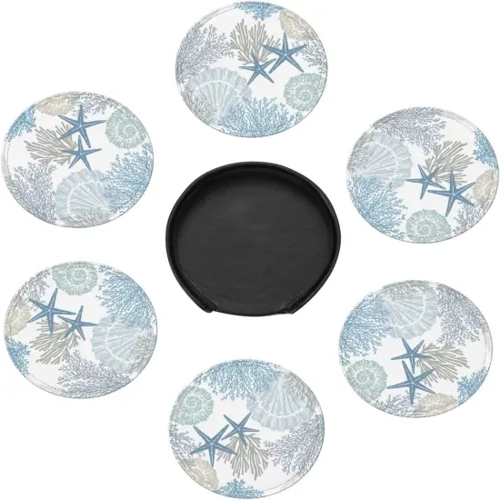 Set of 6 Nautical Sea Shell Star Coral Coastal Coasters {4}