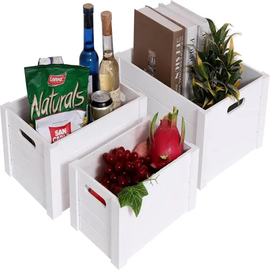 Set Of 3 Extra Large Nesting Wooden Storage Crates For Home Decor {4}