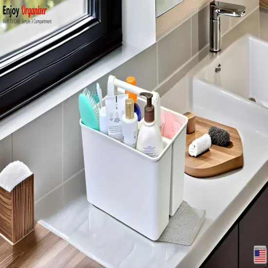 Enjoy Organizer | Shower Caddy Organizer with Handle, 3 Compartments, Portable Storage Bin for Bathroom, Dorm, Gym -Made In USA {12}