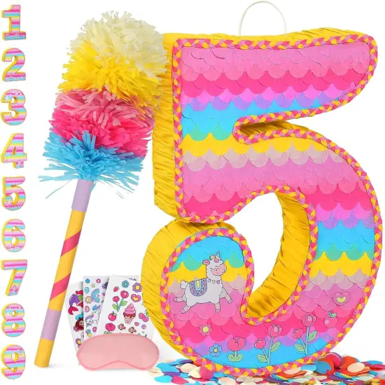 Number 5 Pinata for Birthday Party Decorations, Unicorn Mermaid Theme Pink Pi&ntilde;ata Games Toy {1}